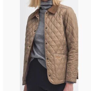 Cream Quilted Jacket w/ Corduroy Collar | Barbour | Sz 10 Women's
